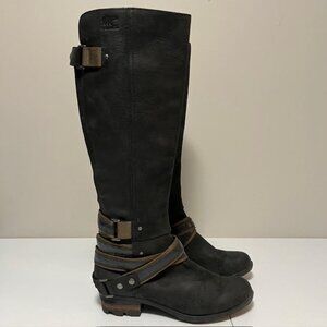 Sorel Lolla Tall Boot Black Waterproof Leather Ankle Straps Size 8